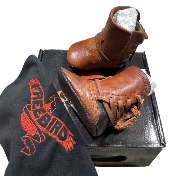 Freebird Baby Coal Leather Tall Western Boho Boots Size 3-6 Months in Brown NEW - Picture 9 of 10
